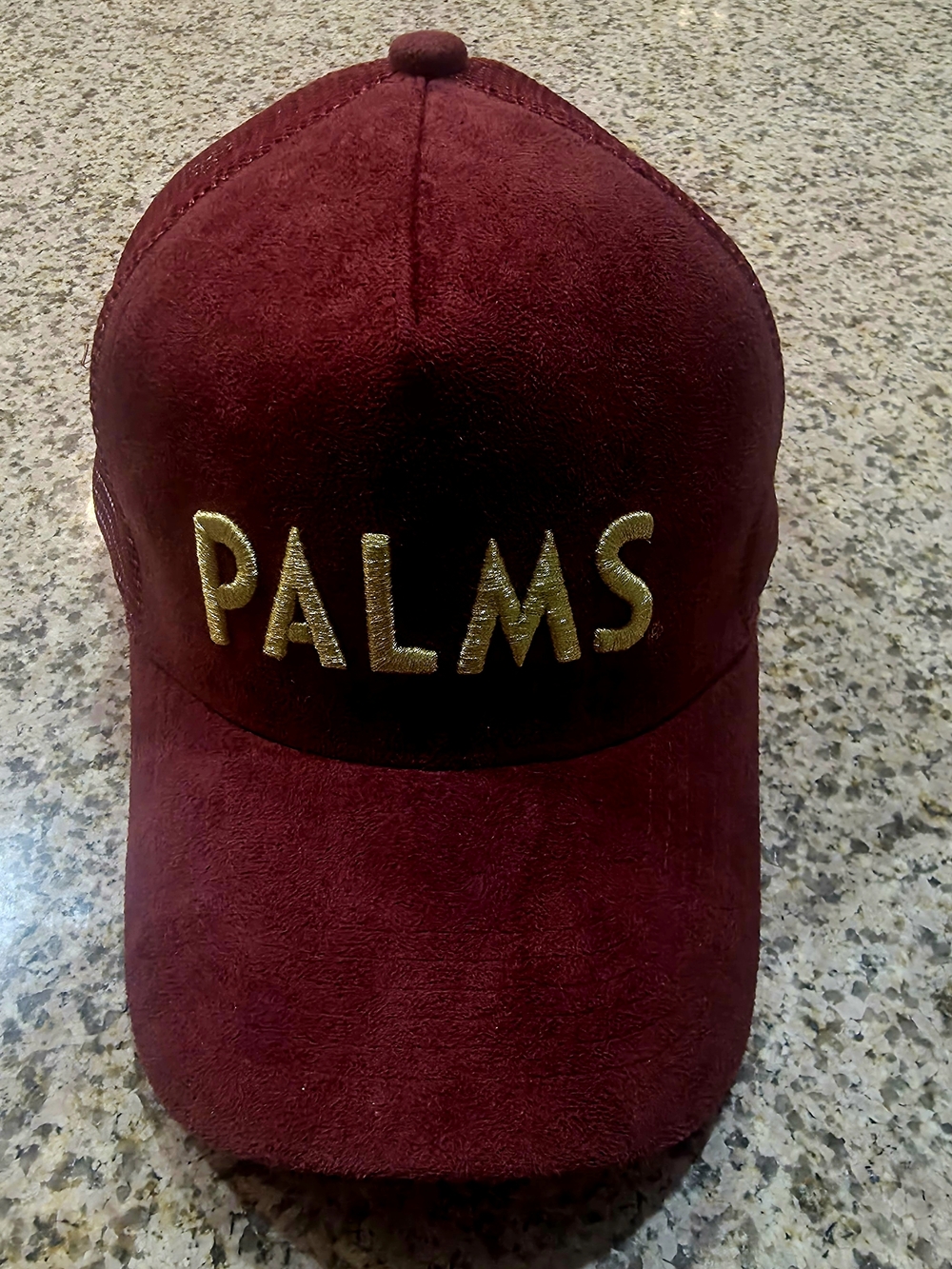 PALMS Embroidered Burgundy Suede Baseball Cap
